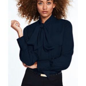 Land's End Canvas tie bow blouse | Radiant Navy